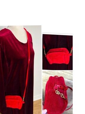 🇨🇮 Vintage real leather red crossbody purse w/golden chain attachment-classic